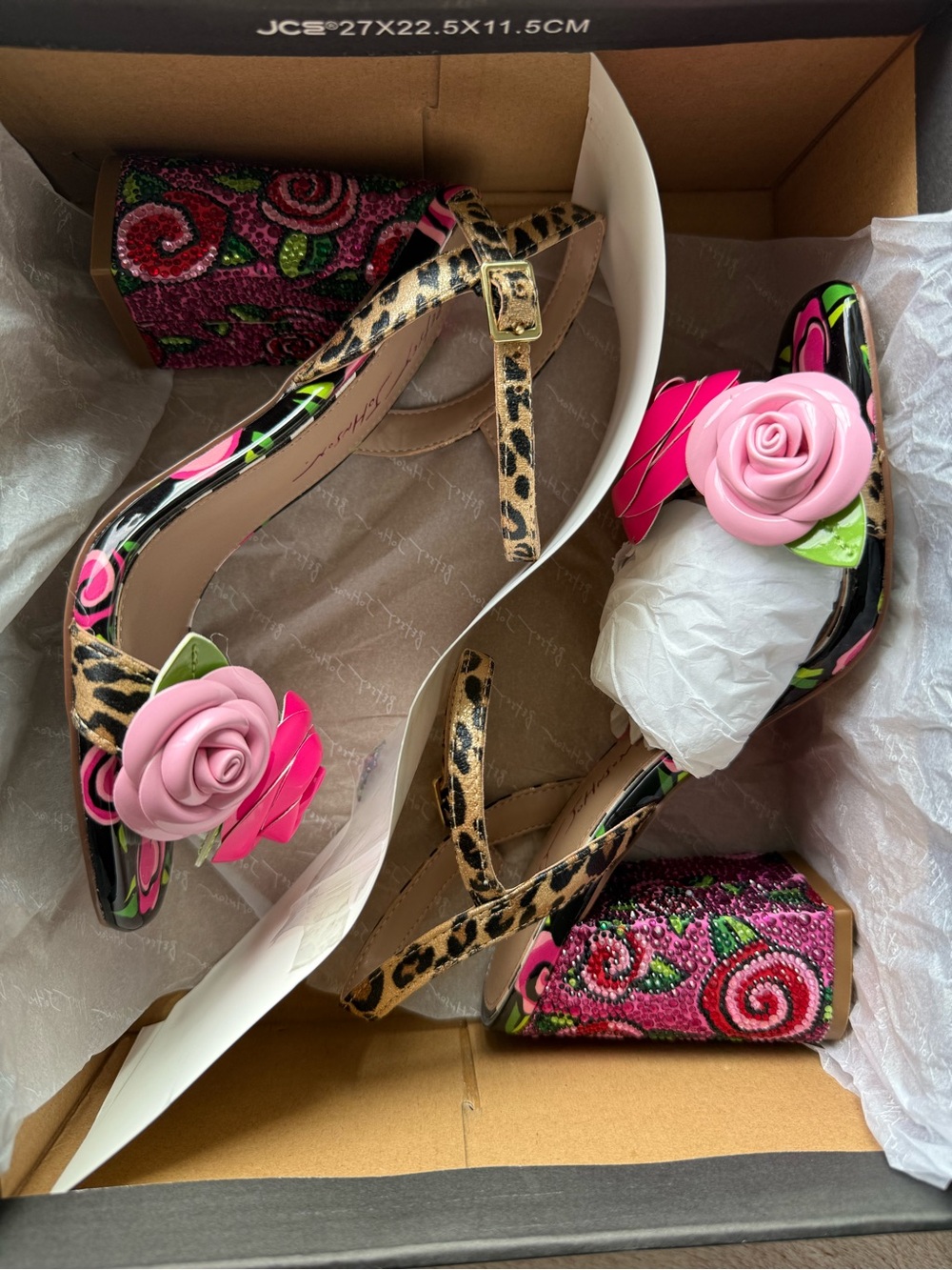Betsey Johnson Pink & Hot Pink Floral Leopard-Trim Heels - Picture 9 of 9
